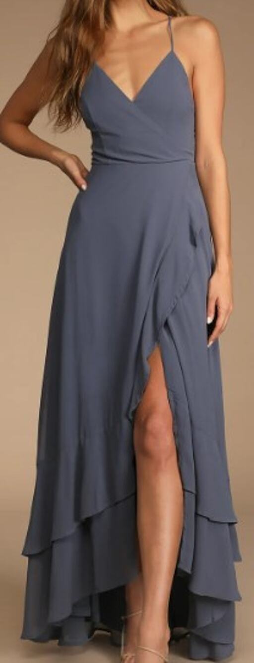 LULU'S SZ S In Love Forever Granite Blue Lace-Up High-Low Maxi Dress NEW 0b10